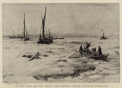 In de Greep van de Vorst, de Medway onder de Chatham Werf door William Lionel Wyllie